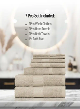 Cotton Berg 7 Piece Towel Set 550 GSM Quick Dry Highly Absorbent Thick Soft Hotel Quality