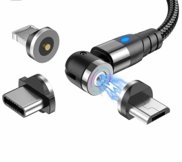 Magnetic Charging Cable QC3.0 – 540° Rotating 3-in-1 with LED Light – USB Type-C / Micro USB / Lightning – 2M (6.5FT)