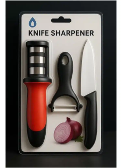 3-in-1 Kitchen Knife Sharpener – Ergonomic Handle, Non-Slip Base, 3-Stage Blade Repair, Restore &amp; Polish Tool