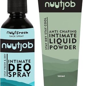 Nuutjob Men Intimate Grooming & Hygiene 300ml Combo pack. Intimate liquid powder + intimate deo spray for men hygiene with plant extracts. Paraben Free | Prevents wetness